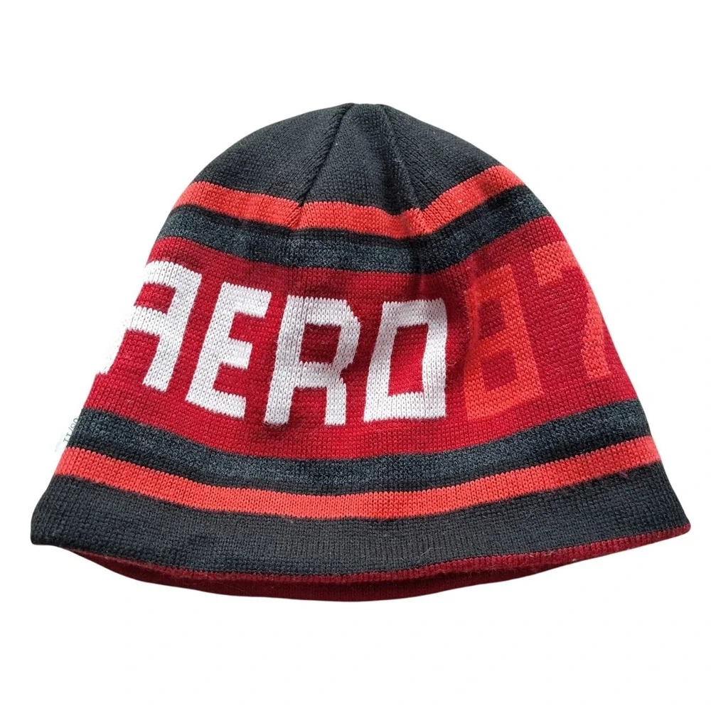 Aeropostale‎ Reversible Beanie Red Black Aero 87 Alpine Ridge Big Air Hat Y2K